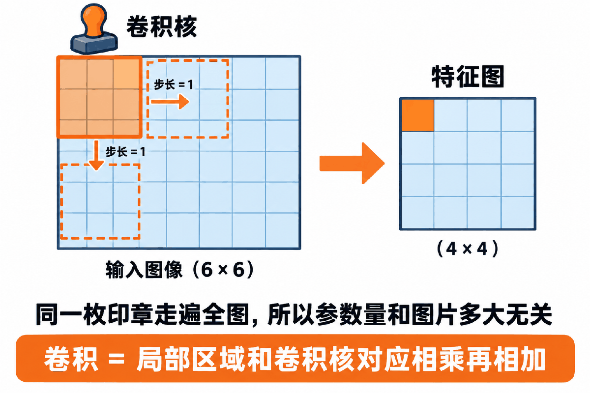 图① 30 秒看懂:卷积核就是一枚在图上滑动的印章