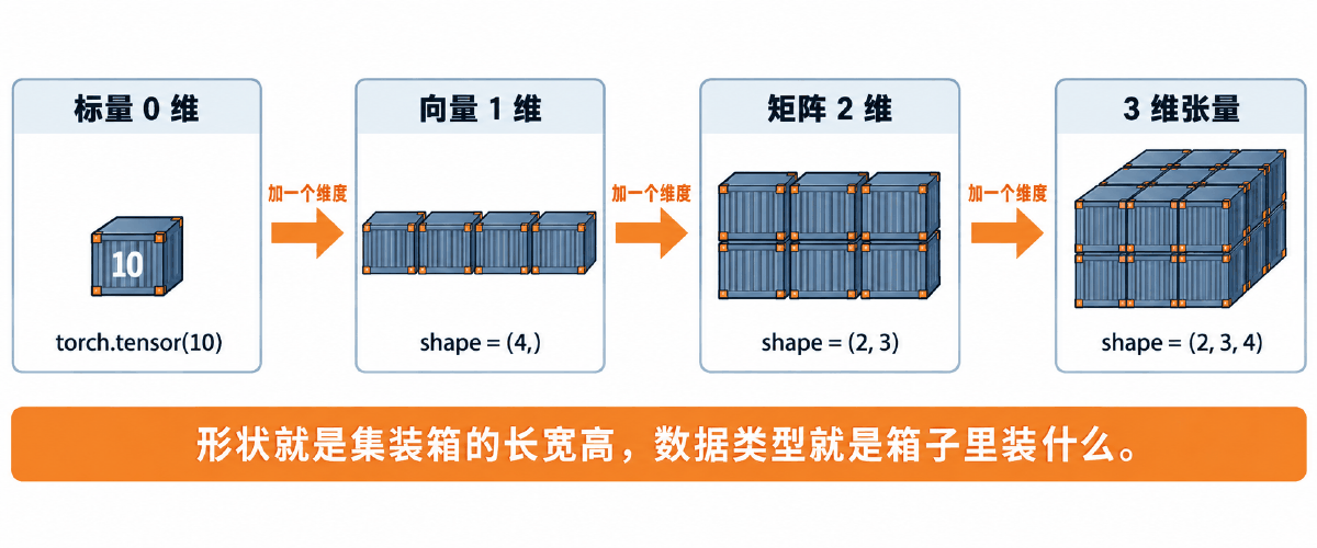 图① 30 秒看懂：张量就是不同维度的集装箱