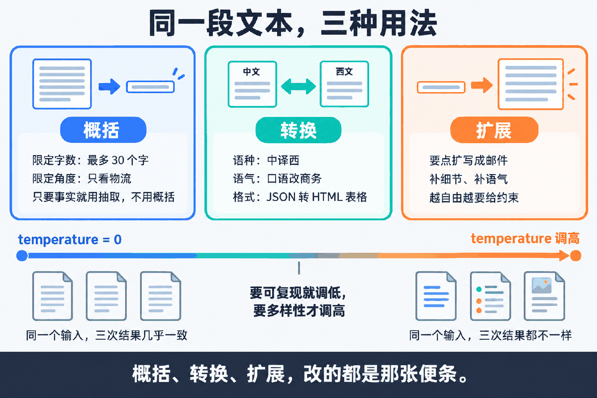 图④ 概括、转换、扩展三件套与 temperature 的取舍