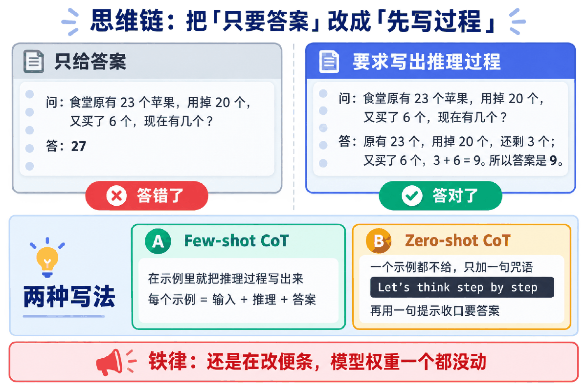 图③ 思维链:把「只要答案」改成「先写过程」