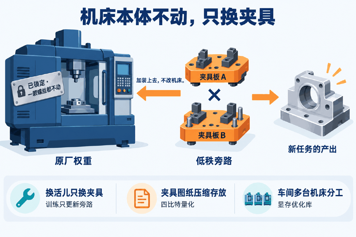 图① 30 秒看懂:机床本体不动,只换夹具