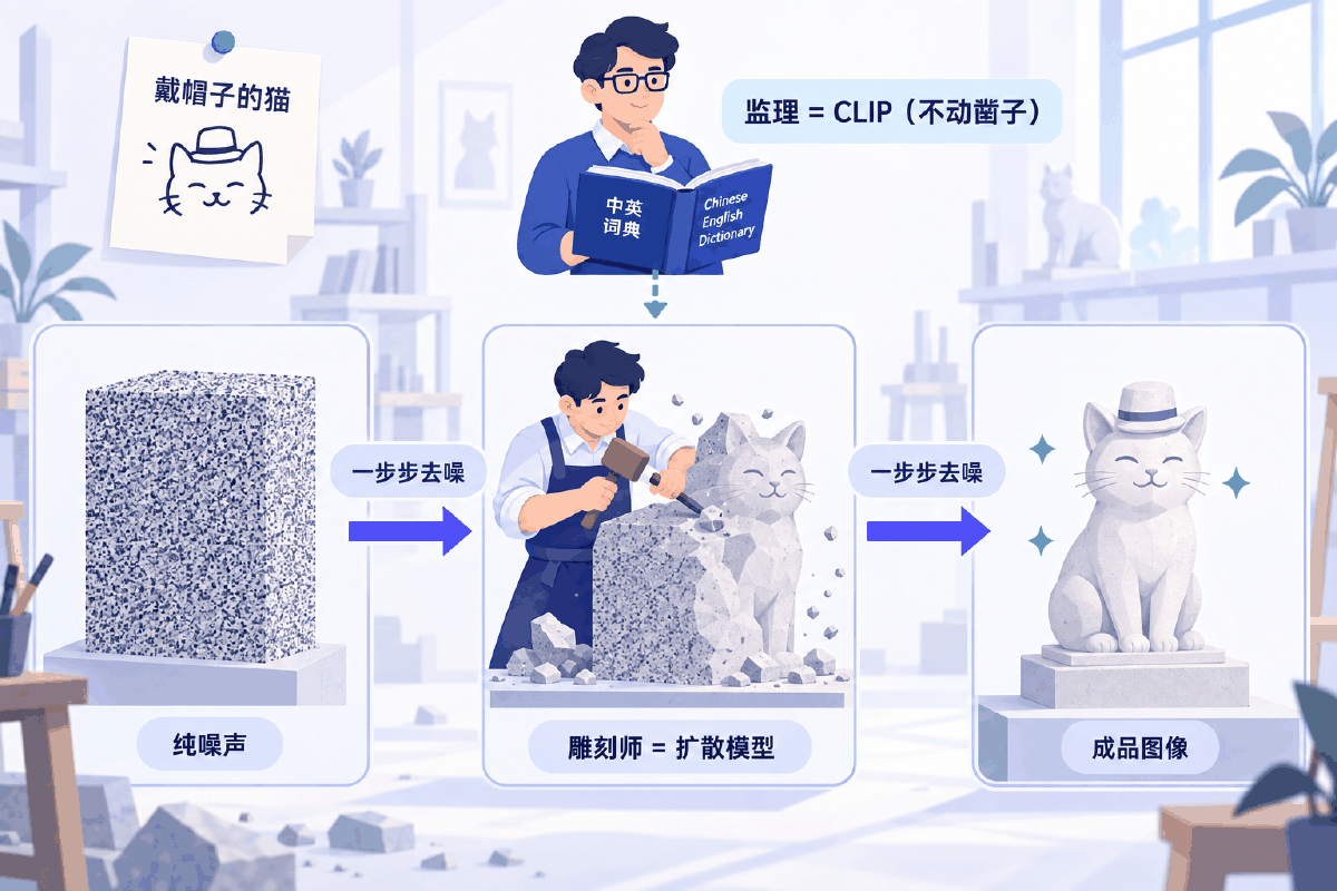 图① 30 秒看懂：监理量距离，雕刻师动凿子