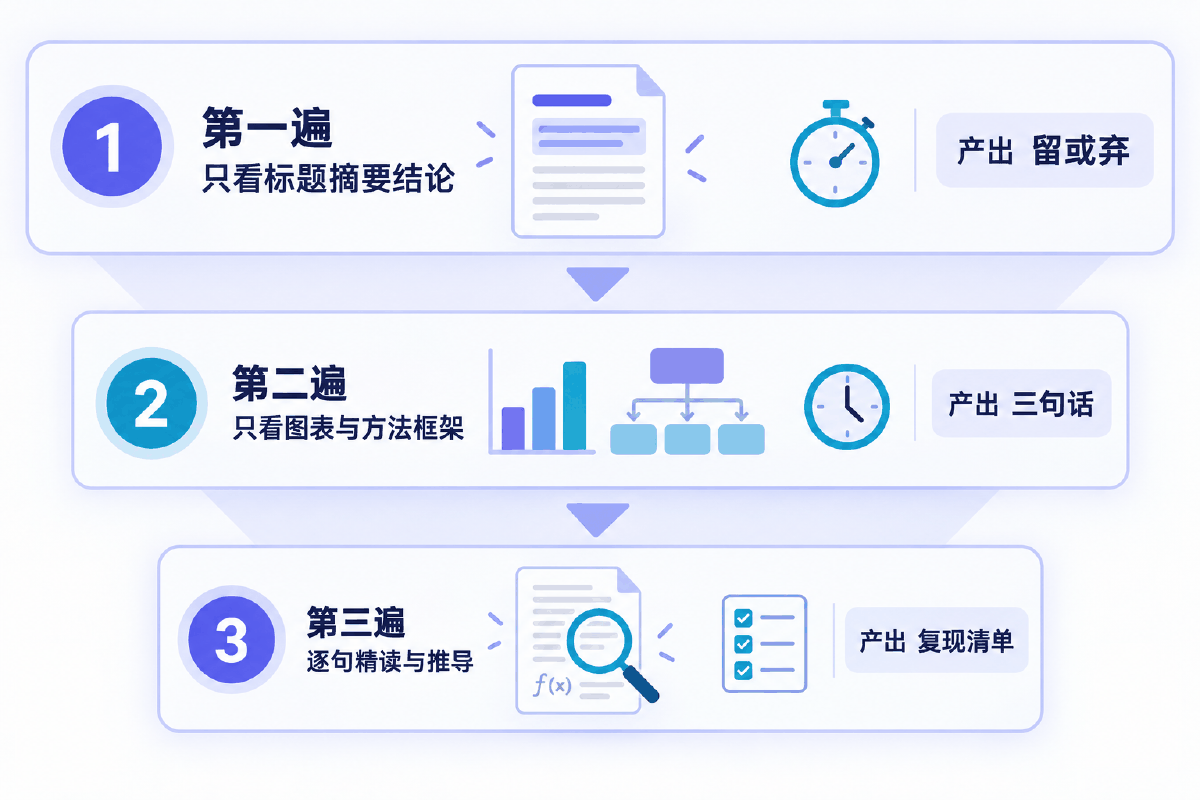 图③ 三遍阅读法:每一遍的时间上限与硬性产出
